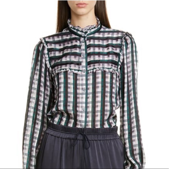 Jason Wu Striped Plaid Ruffle Blouse - Picture 3 of 15